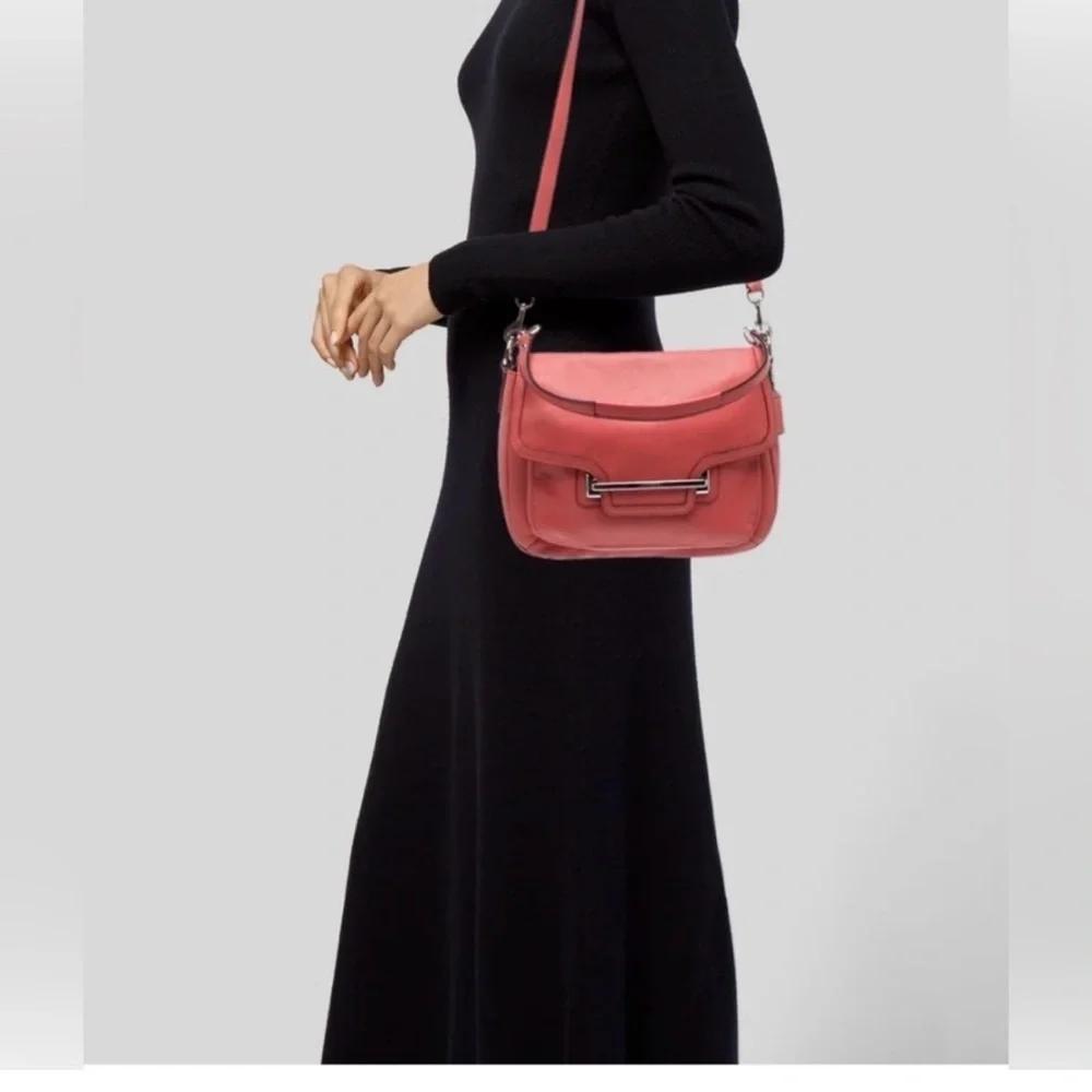 COACH Taylor Marin Satchel Coral Salmon Pink Leather F26781 Crossbody Bag $398 - Picture 3 of 15